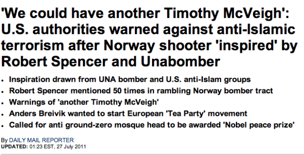 Headline in the Daily Mail in the wake of his July 22, 2011 attack. (Image Source: Daily Mail screengrab)