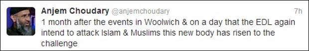 Anjem Choudary tweet on Woolwich