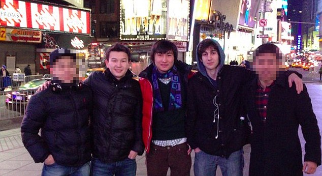 Best of friends: Azamat Tazhayakov' left, Dias Kadyrbayev, center, and Boston bombing suspect Dzhokhar Tsarnaev, right