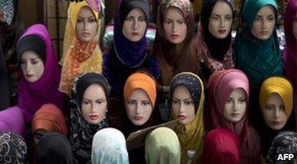 Hijabs displayed on mannequins