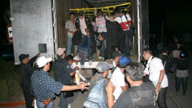 May 17: A group of illegal immigrants, seen here, were found inside a truck in Tuxtla Gutierrez, northern Mexico. Authorities detected two trucks with 513 immigrants from at least nine countries while the vehicles crossed a checkpoint with X-ray monitoring systems.  (EPA)