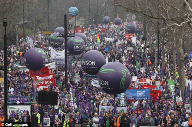 Mass movement: The Trades Union Congress organised the march to Hyde Park, before holding a rally