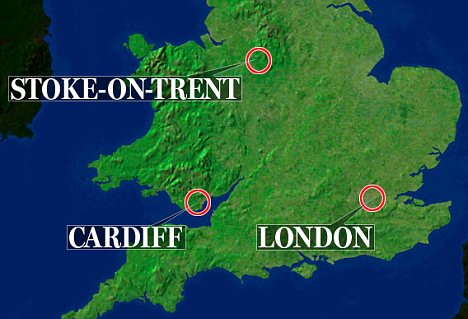 Arrests: Of the 12 men held, five were from Cardiff, four were from Stoke-on-Trent and three were from London