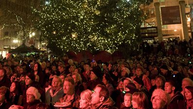 Nov. 26: The tree is lit on Pioneer Courthouse square in Portland. A Somali-born teenager was arrested at 5:40 p.m. just after he dialed a cell phone that he thought would blow up a van laden with explosives in the ceremony.