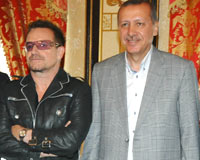 U2’s Bono, Erdoğan converge on interfaith project - Turkish Prime Minister Recep Tayyip Erdoğan and U2 frontman Bono have discussed holding an interfaith event in İstanbul -- in an effort to bring the three Abrahamic religions together -- during a meeting at Dolmabahçe Palace.