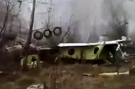 Amateur footage of the aftermath of he plane crash which killed 96  senior Polish citizens