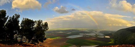 Rain and sun above Jezreel Valley, Israel