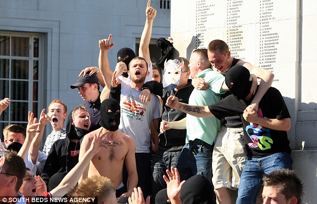 Demonstrators gathered in George Square in Luton town centre yesterday